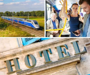 Travelling (Buying tickets, asking information, comparing journey, time) / Accommodations (Booking over the phone, finding the best deal, interacting with the hotel staff, opinion on hotels)
